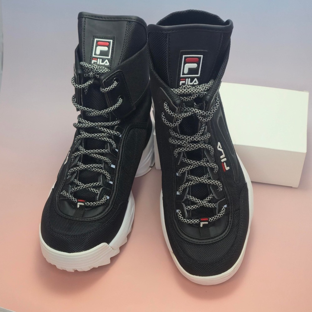 FILA Disruptor Ballistic High Top Sneaker Boot Black White 5FM00796-014 Womens 9